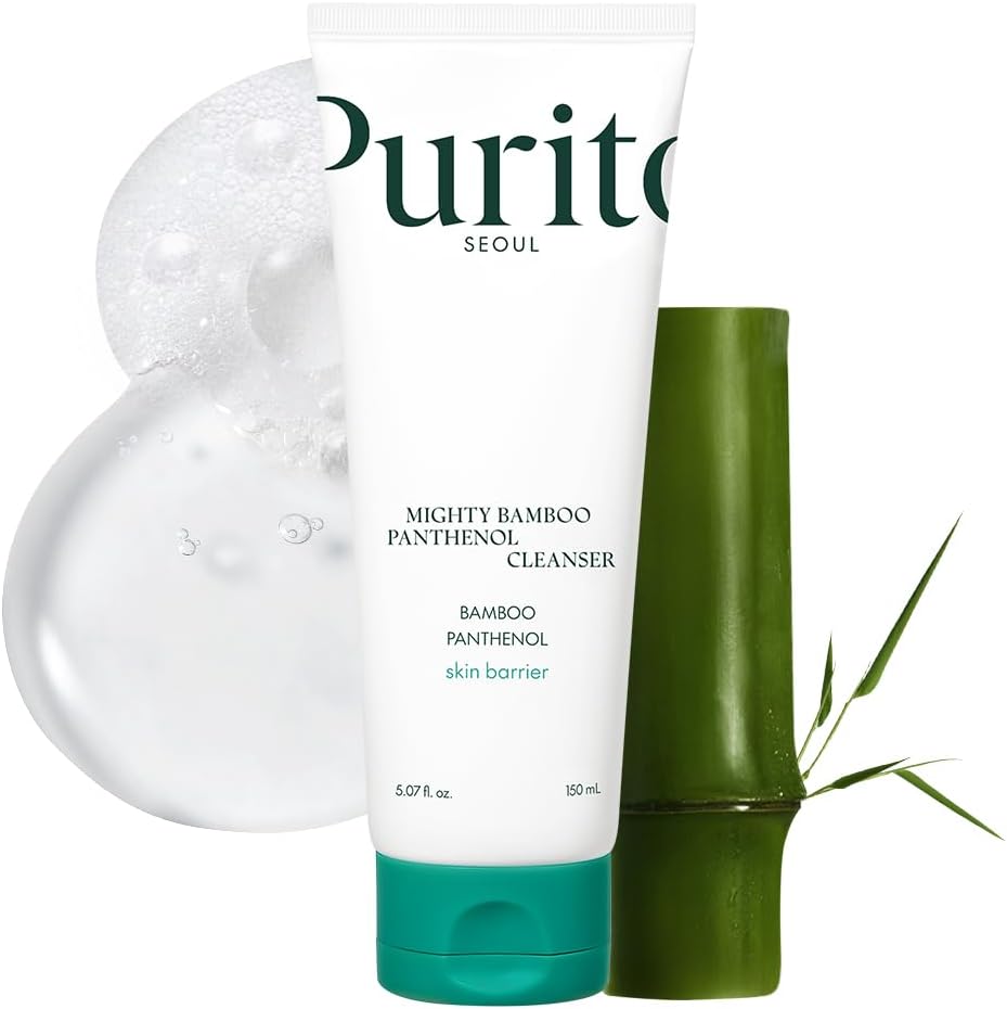 PURITO Mighty Bamboo Panthenol Cleanser front view of minimalist white tube