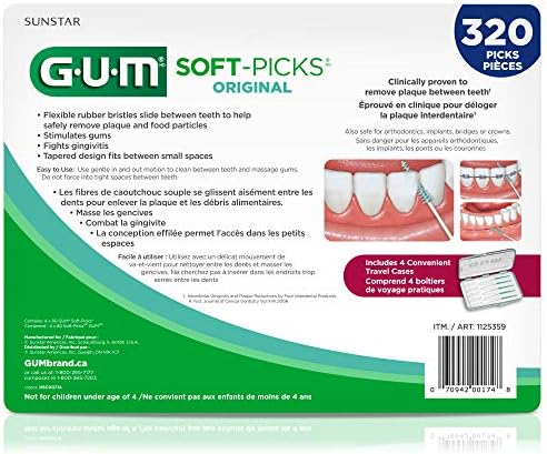 GUM Soft-Picks portable travel case with disposable dental brushes.