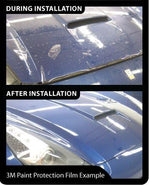 Transparent 3M polyurethane paint surface protection wrap being unrolled for car door edge application