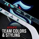 Close up view of the right handed and left handed mini hockey sticks from Franklin Sports.