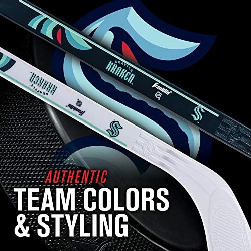 Close up view of the right handed and left handed mini hockey sticks from Franklin Sports.