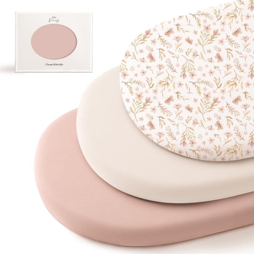 Konssy 3 Pack Stretchy Bassinet Sheets Pink Spring front view