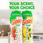 Gain Tango laundry fragrance bottle displaying the spill resistant cap design