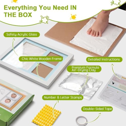 Hzorille clay impression frame setup showing complete contents for DIY newborn milestone crafting