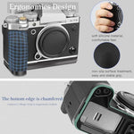 Haoge camera handle grip bottom view highlighting the battery door access and screw threads.