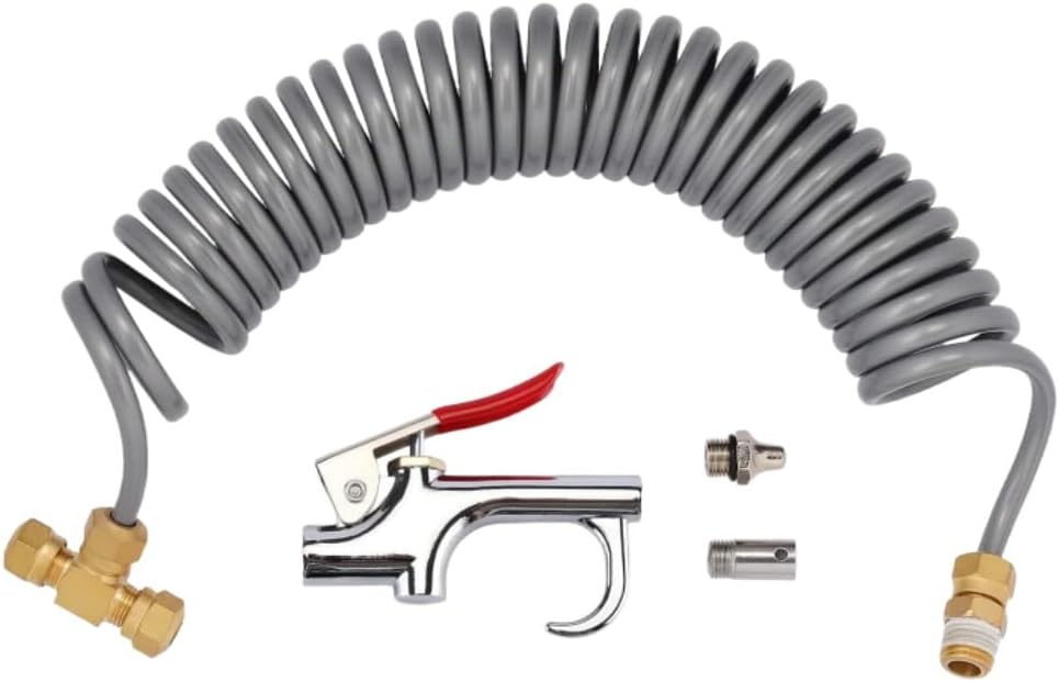 Uvbws heavy duty truck air seat blowing gun kit front view showing the lever gun and brass joints.