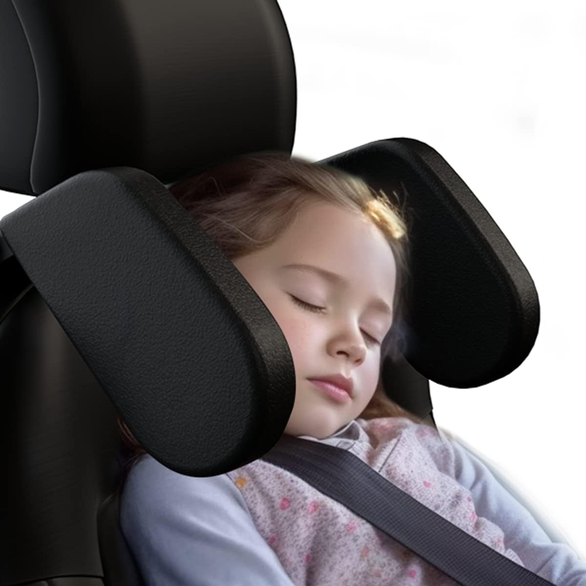 Heapany Roadpal upgraded car headrest pillow front view attached to seat poles for premium neck support.