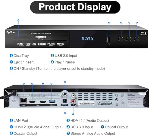 DpBlue DP5300 ultra high definition media deck showing rear twin HDMI output ports and coaxial connections