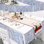 Thick premium metallic silver streamers styled beautifully as an elegant party table skirt decoration