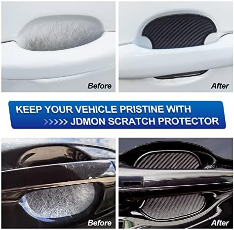 Close up of JDMON carbon fiber texture paint cover guard applied to a vehicle.