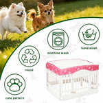 Indoor plastic pet playpen with pink paw print security mesh top shade