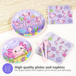 View of 96 piece axolotl tableware set components for 24 guests