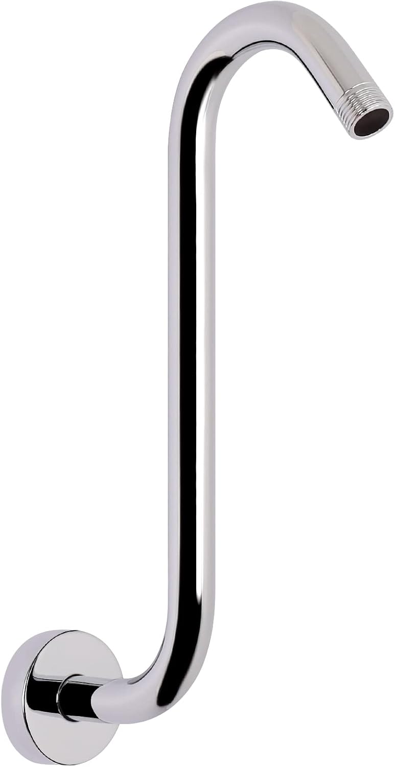 HarJue S shaped shower arm front view in chrome finish
