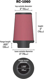 K&N RC-1060 universal clamp-on air filter side profile