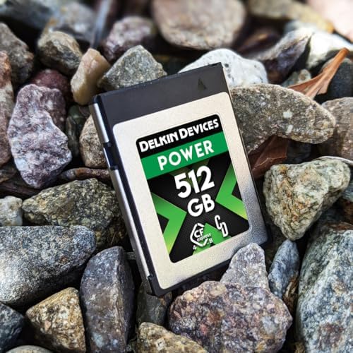 Delkin 512GB professional high speed memory card side profile highlighting rugged casing structure