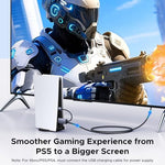 Premium UGREEN 4K video adapter cable connecting a high-performance laptop to a gaming monitor display.