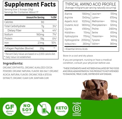 Orgain chocolate collagen powder nutritional facts label
