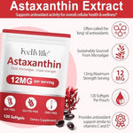 Premium astaxanthin 12mg gluten free softgels shown outside the packaging bottle