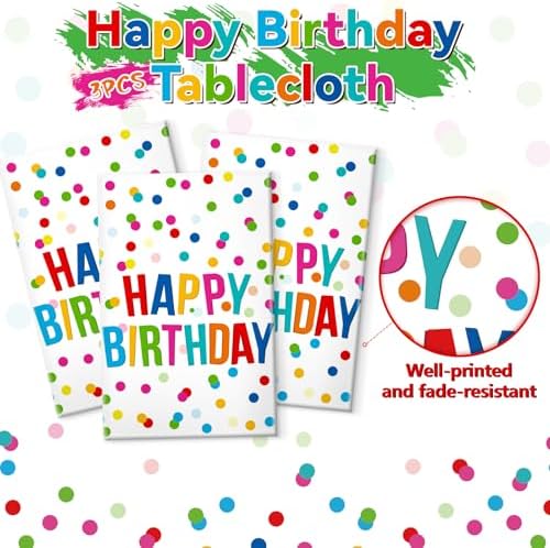 Three folded birthday tablecloths in package