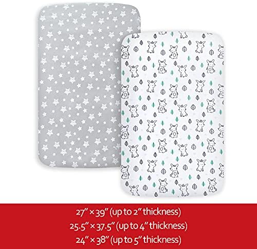 Pack and Play Sheets, 2 Pack Mini Crib Sheets, Stretchy Playard Fitted Sheet, Compatible with Graco Pack n Play, Soft and Breathable Material, Stars & Bunny - Image 6