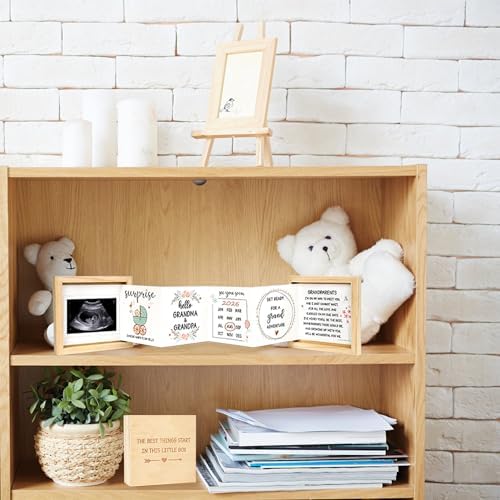 Handcrafted pinewood keepsake box displayed as a decorative nursery sign on a wooden shelf.