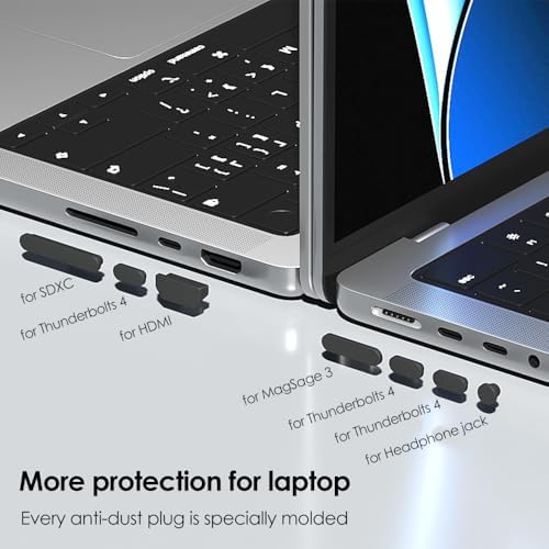 Premium silicone dust proof plugs layout for MacBook Pro fourteen and sixteen inch models