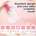 RoseFish baby oral care kit showing 50 swabs and finger brush components