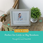 Distressed wood sibling photo frame designed for a woodland nursery theme setup