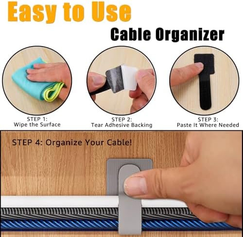 Adjustable black nylon cable ties showing the strong hook and loop fastening mechanism for flexible office management.