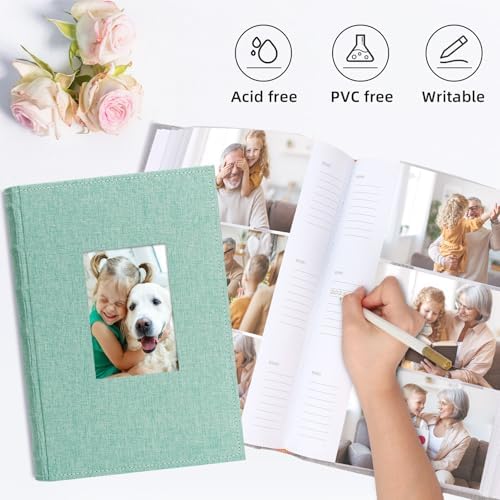 Vienrose green linen slip-in album customizable cover window close-up