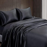 Elegant black satin fabric highlighting hair and skin protection benefits