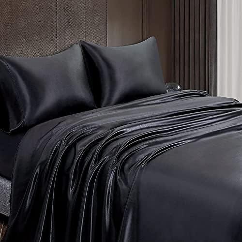 Elegant black satin fabric highlighting hair and skin protection benefits