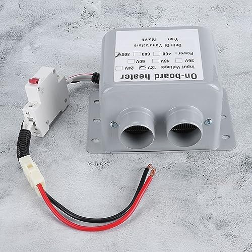 Close-up of the robust metal painted body and wiring terminals of the 12V automotive auxiliary heater.