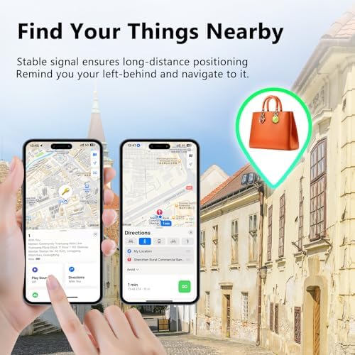 ATUVOS smart tag attached to a leather travel wallet demonstrating its compact and lightweight form factor.