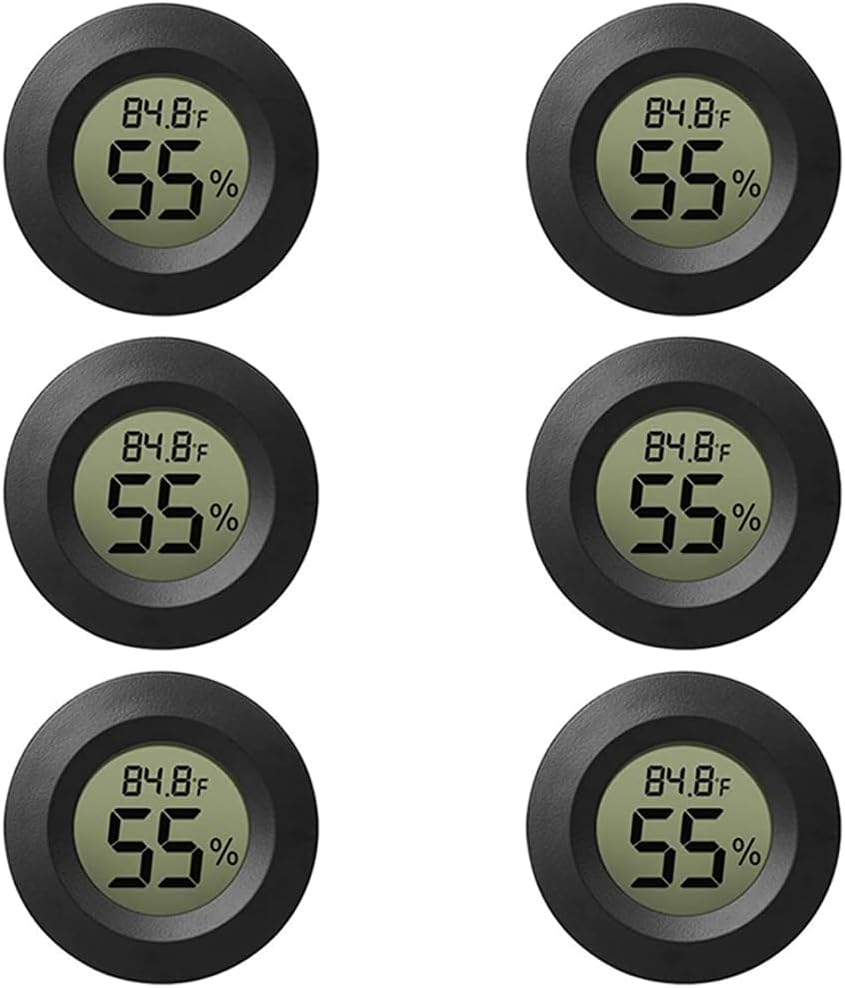 Rojuna mini hygrometer thermometer front view showing LCD screen
