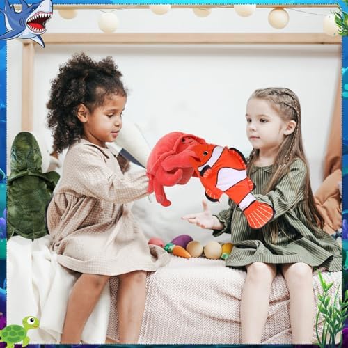 Liliful 6 piece kids puppet set arranged neatly for educational storytelling setup.