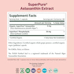 Nutritional facts and organic certification labels on the astaxanthin supplement bottle
