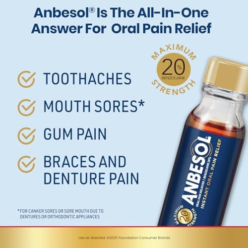 Anbesol toothache and mouth sore relief liquid bottle with clear cap side view