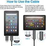 Fotbor power adapter and micro USB cord shown from an angled perspective illustrating its compact travel-ready size