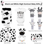 Close up of high contrast black and white baby rattle socks