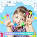Brightly colored toy puppets arranged as premium birthday party favor goodie bag stuffers for kids.