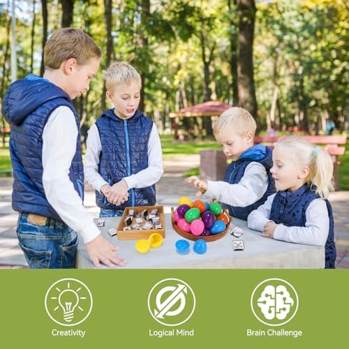 Vibrant plastic eggs hidden in grass for outdoor family holiday hunt activities