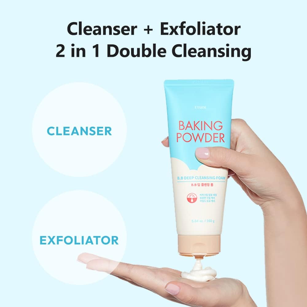 ETUDE Korean beauty exfoliating cream cleanser tube sitting on counter