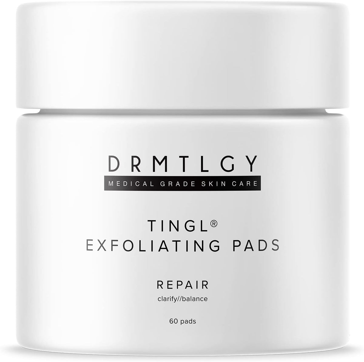 DRMTLGY Tingl Exfoliating Face & Body Pads jar with 60 pre-soaked AHA BHA cloths