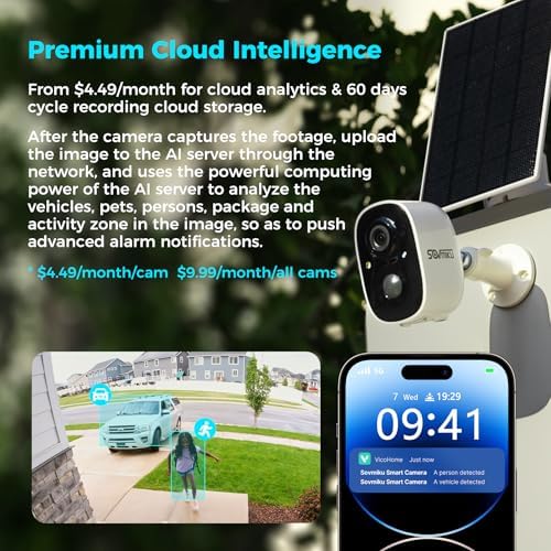 SOVMIKU wireless outdoor camera displaying the weather resistant silicone port plug protection