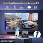 YGSKK home theater projector casting a massive 200 inch sharp display on a bedroom wall