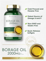 Nutritional facts label on the back of Carlyle Borage Oil 2000mg showing 320mg GLA content