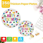 Colorful polka dot birthday dinnerware set close up