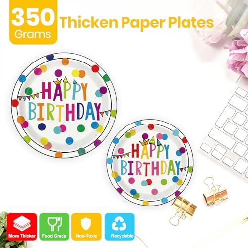 Colorful polka dot birthday dinnerware set close up