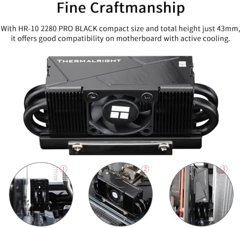 Exploded view of the Thermalright black SSD cooler demonstrating stainless steel lower plate and aluminum fin integration